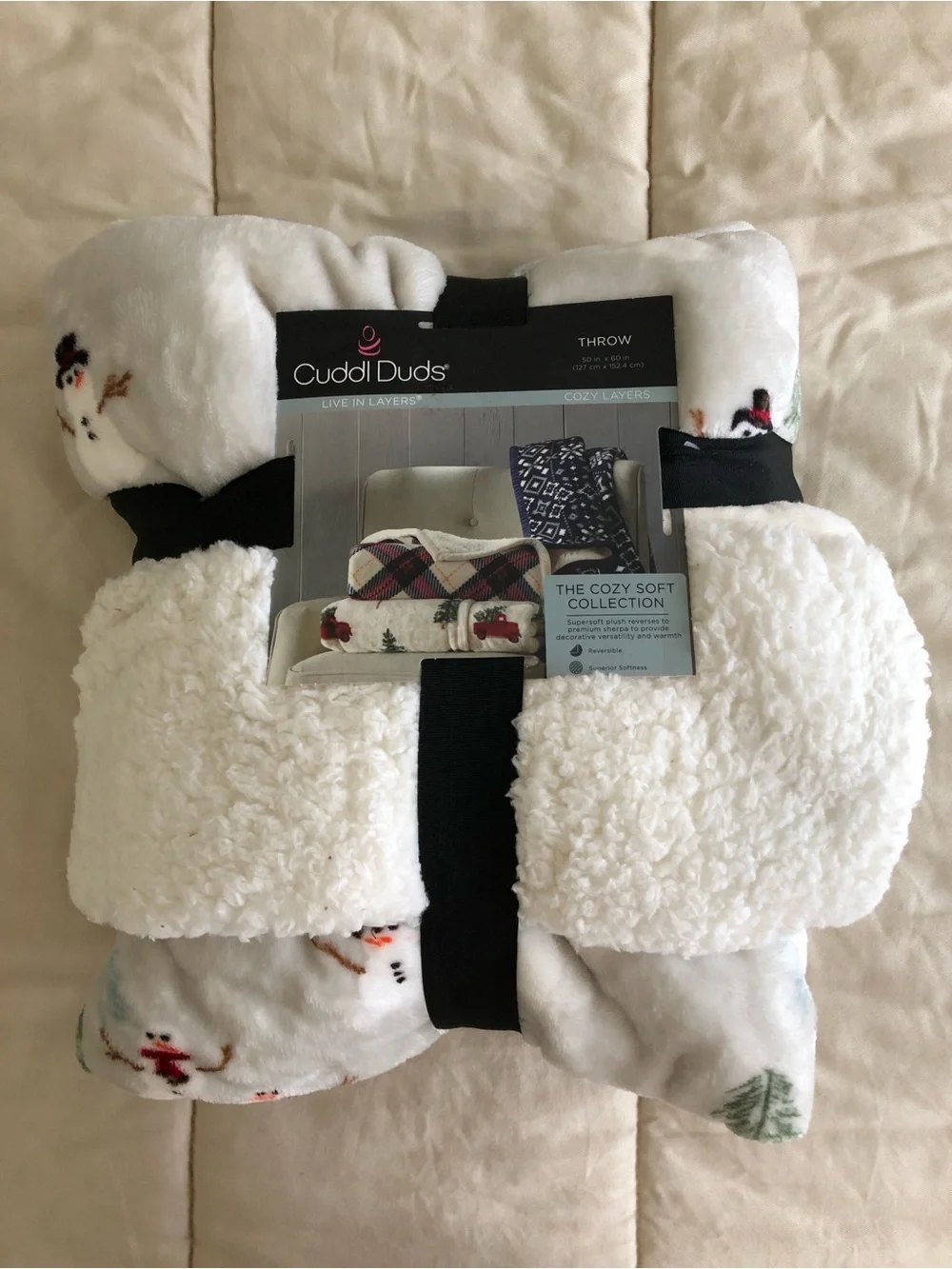NWT Cuddl Duds Plush Sherpa Throw Reversible Snowman Print 50